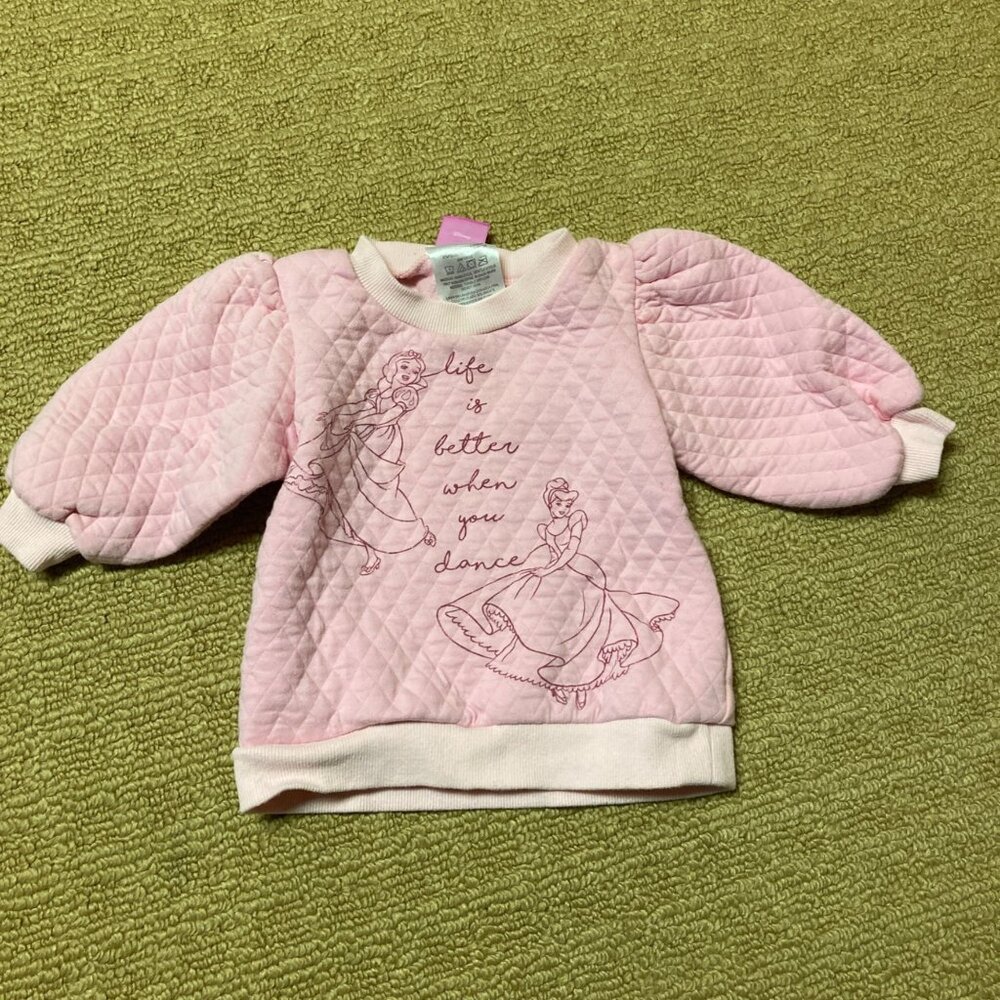 Disney Princess Sweatshirt Toddler Girls 2T Pink Quilted Cinderella Snow White